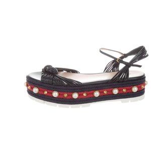 Authentic Gucci Faux Pearl Accents Leather Sandals
